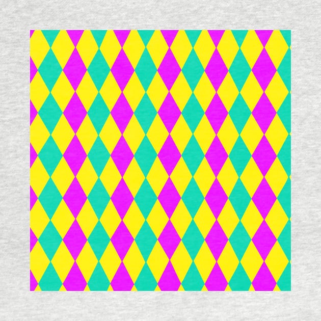 Teal, Purple Yellow Mardi Gras Diamond Harlequin Pattern by Art by Deborah Camp
